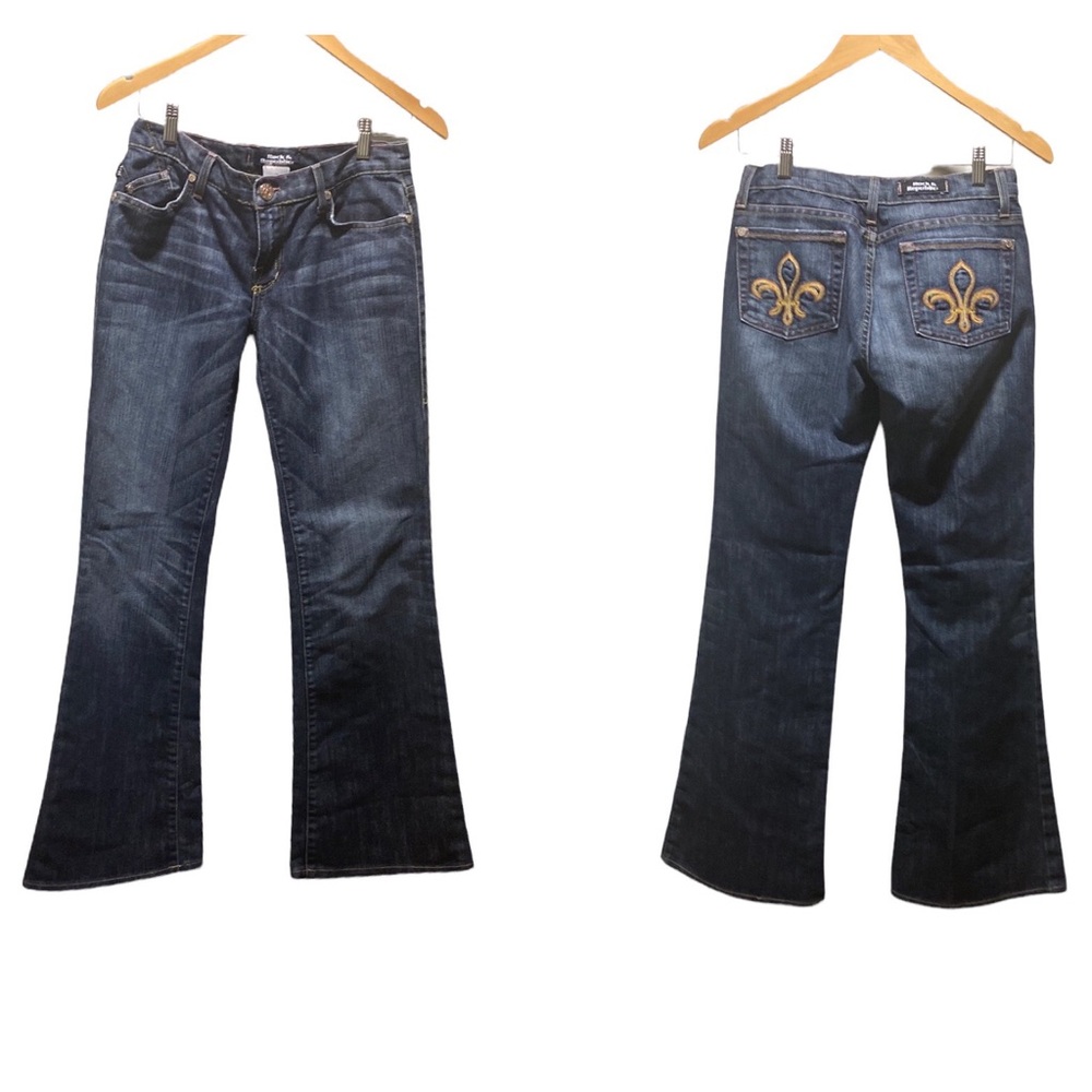 Rock & Republic Embroidered Fleur De Lis Wide Leg Blue Jeans Size 28